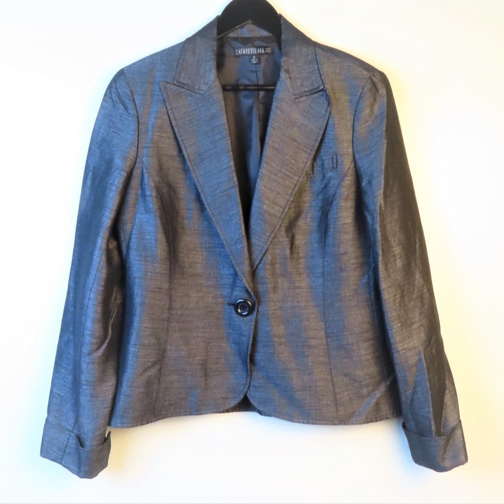 Lafayette 148 New York Metallic Charcoal Single-Button Blazer